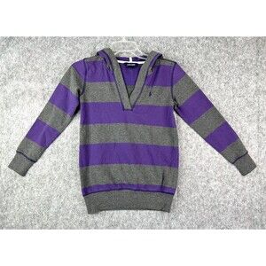 Ralph Lauren Hoodie Girl's Size Medium M/M 8-10 Purple Striped Rugby Youth